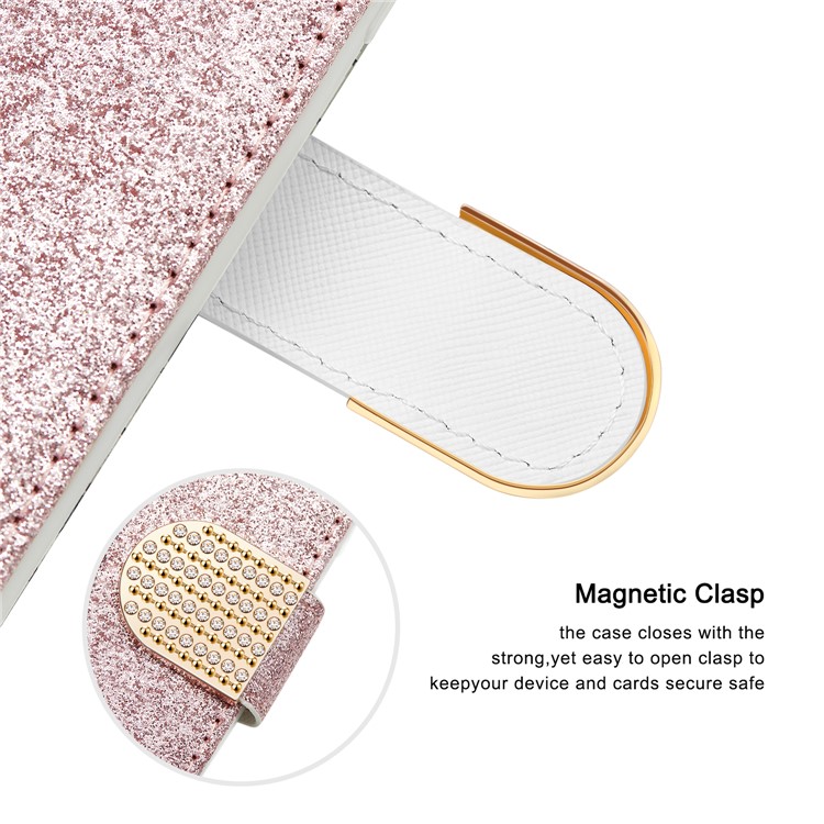 Crocodile Texture Flash Powder Leather Phone Shell with Stand Wallet Case for iPhone 11 Pro 5.8 inch - Rose Gold-10