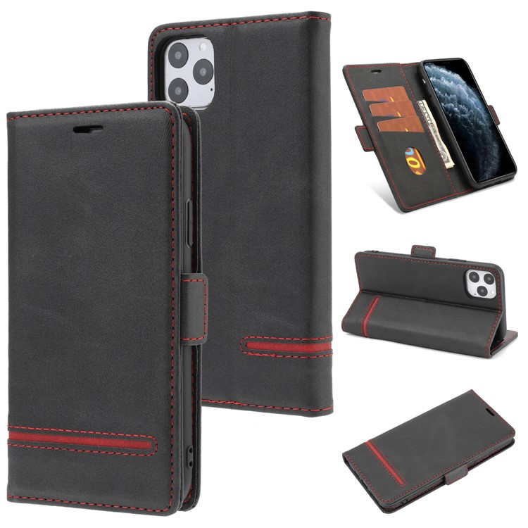Business Style Splicing Leather Wallet Case for iPhone 11 Pro Max 6.5 inch - Black-1