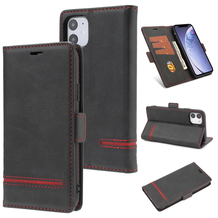 Business Style Splicing Leather Wallet Stand Case for iPhone 11 6.1 inch - Black-1