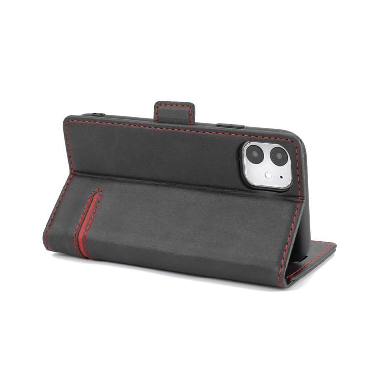 Business Style Splicing Leather Wallet Stand Case for iPhone 11 6.1 inch - Black-5