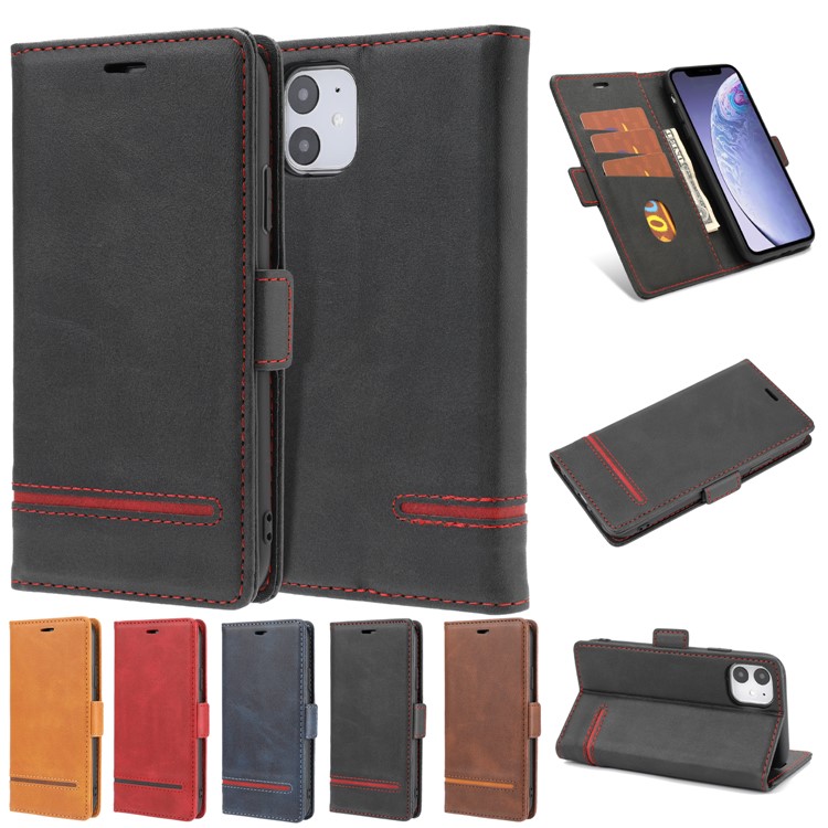 Business Style Splicing Leather Wallet Stand Case for iPhone 11 6.1 inch - Black-7