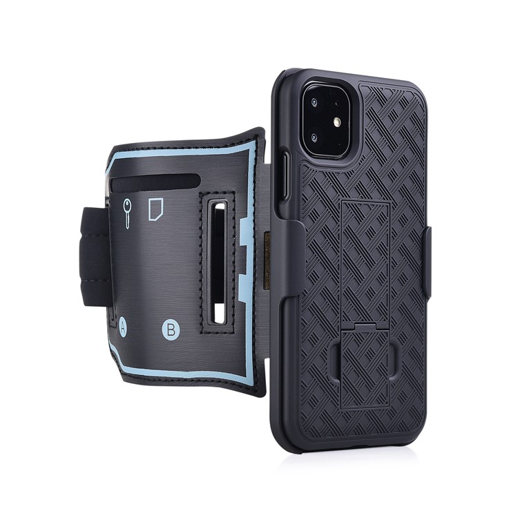 Woven Pattern PC Kickstand Phone Cover with Wrist Band and Card Slot for iPhone 11 Pro 5.8-inch-4