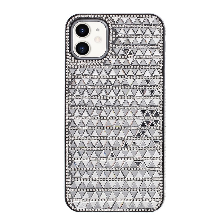 Vidrio Triángulo Caja Del Teléfono TPU Decoración Rhinestone Plástico + Para El IPhone 11 De 6,1 Pulgadas - Gris-1