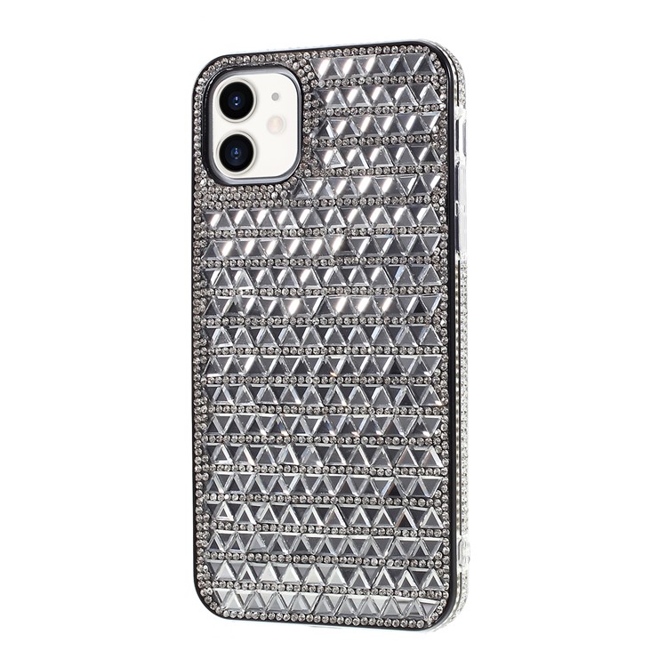 Vidrio Triángulo Caja Del Teléfono TPU Decoración Rhinestone Plástico + Para El IPhone 11 De 6,1 Pulgadas - Gris-2