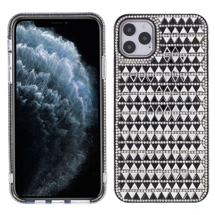 Vidrio Triángulo Caso De Cáscara De TPU Decoración Rhinestone Plástico + Para El IPhone 11 Pro 5,8 Pulgadas - Negro-1