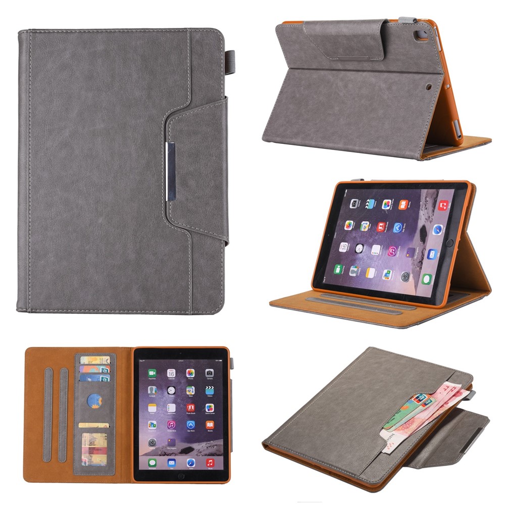 Metal Buckle Wallet Stand Leather Smart Cover with Pen Slot for iPad 10.2 (2021)/(2020)/(2019) - Grey
