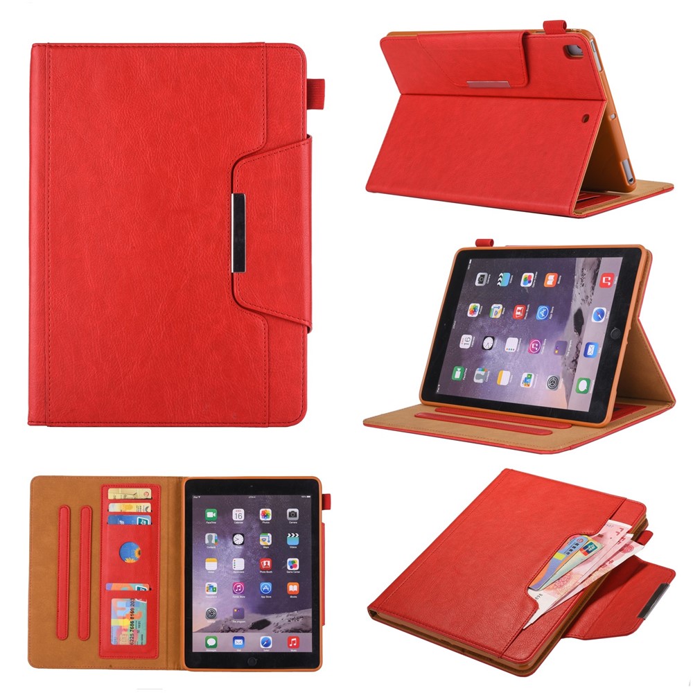 Metal Buckle Wallet Stand Leather Smart Cover with Pen Slot for iPad 10.2 (2021)/(2020)/(2019) - Red
