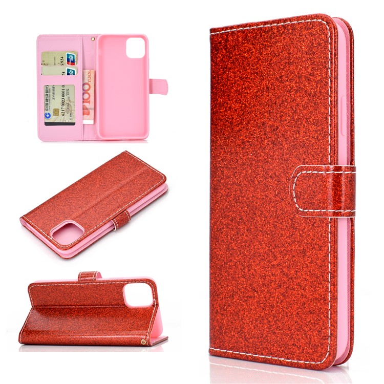 Flash Powder Leather Wallet Case for iPhone 11 Pro Max 6.5 inch - Red-1
