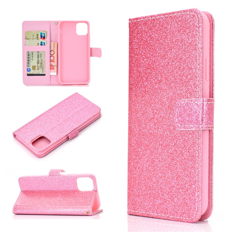 Flash De Pó Carteira De Couro Ficar Caso Para Iphone 11 6,1 Polegadas - Rosa-1