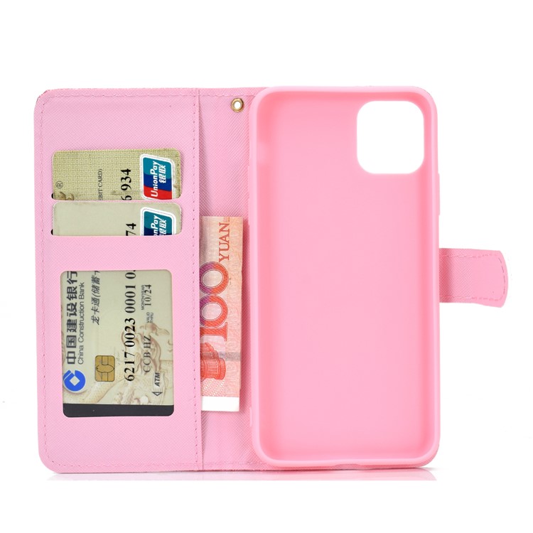 Flash De Pó Carteira De Couro Ficar Caso Para Iphone 11 6,1 Polegadas - Rosa-11