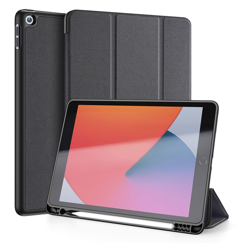 Dux Ducis Domo Series Trond Texture Tri-Rold Stand Stand Leather TPU TPU Защитная Оболочка Smart Cover Для IPad 10.2 (2021)/(2020)/(2019) - Черный