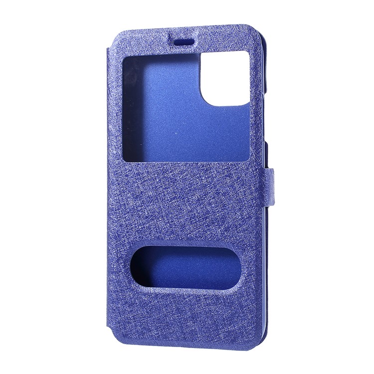 Fenêtre Soie Vue Texture Couverture De Téléphone En Cuir Pour Apple IPhone 11 6.1 Pouces - Bleu-2