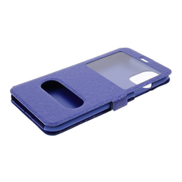 Fenêtre Soie Vue Texture Couverture De Téléphone En Cuir Pour Apple IPhone 11 6.1 Pouces - Bleu-4