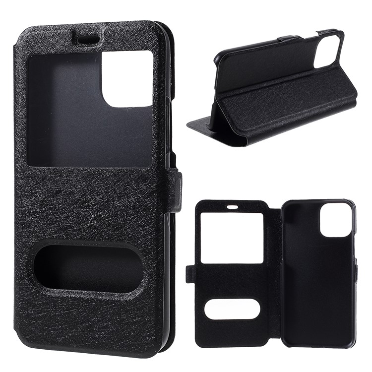 Silk Texture View Window Leather Phone Case for Apple iPhone 11 Pro 5.8 inch - Black-1