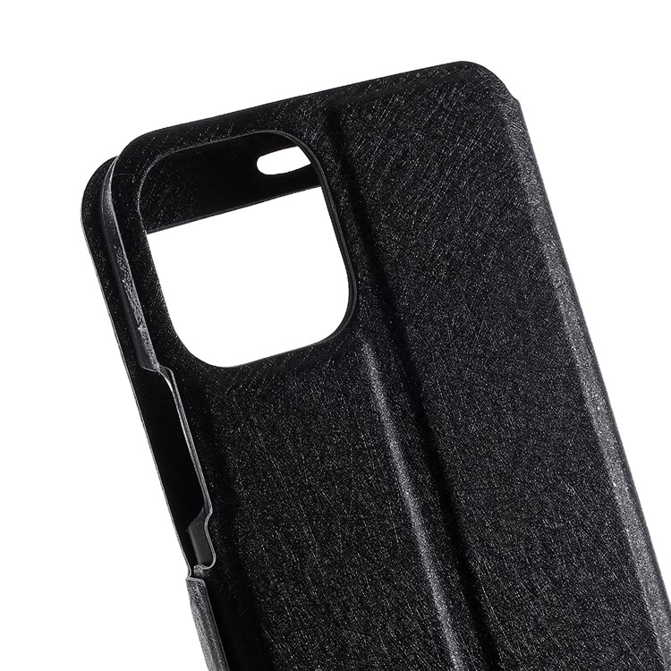 Textura Vista Caixa Do Telefone De Couro Janela De Seda Para Apple IPhone 11 Pro 5,8 Polegadas - Preto-3