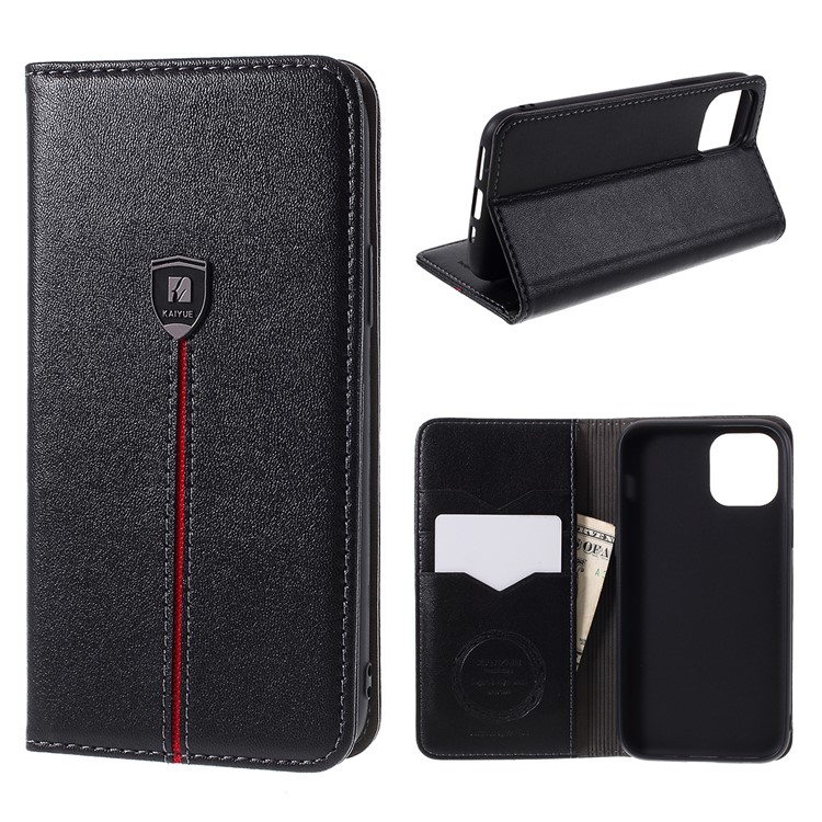 KAIYUE Micro Fiber Leather Wallet Phone Case for Apple iPhone 11 Pro 5.8 inch - Black-1