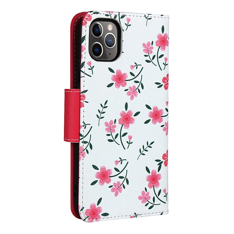 Flower Pattern Wallet Stand Flip Leather Phone Case with Bowknot Lanyard for iPhone 11 Pro Max 6.5 inch (2019) - Red-3
