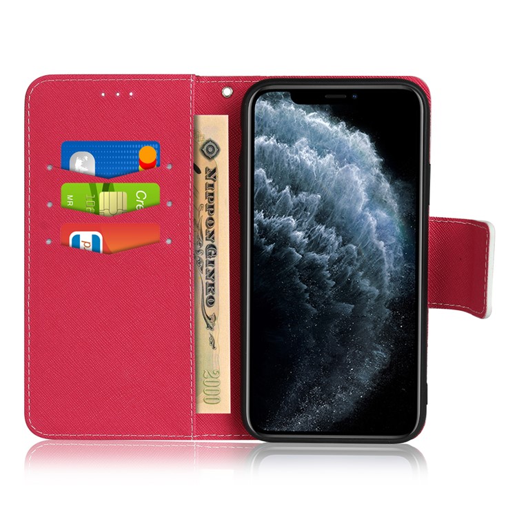 Flower Pattern Wallet Stand Flip Leather Phone Case with Bowknot Lanyard for iPhone 11 Pro Max 6.5 inch (2019) - Red-4