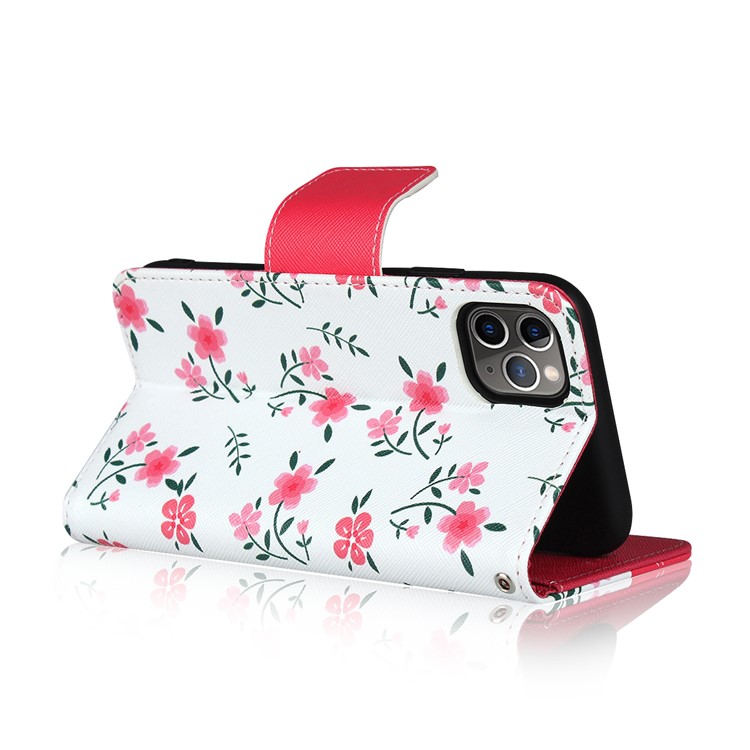 Flower Pattern Wallet Stand Flip Leather Phone Case with Bowknot Lanyard for iPhone 11 Pro Max 6.5 inch (2019) - Red-5