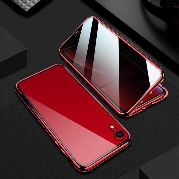 R-APENAS Anti-pio Armação De Metal Magnético Instalação + Escudo Protector Temperado Vidro Para Iphone XR 6,1 Polegadas - Vermelho-1