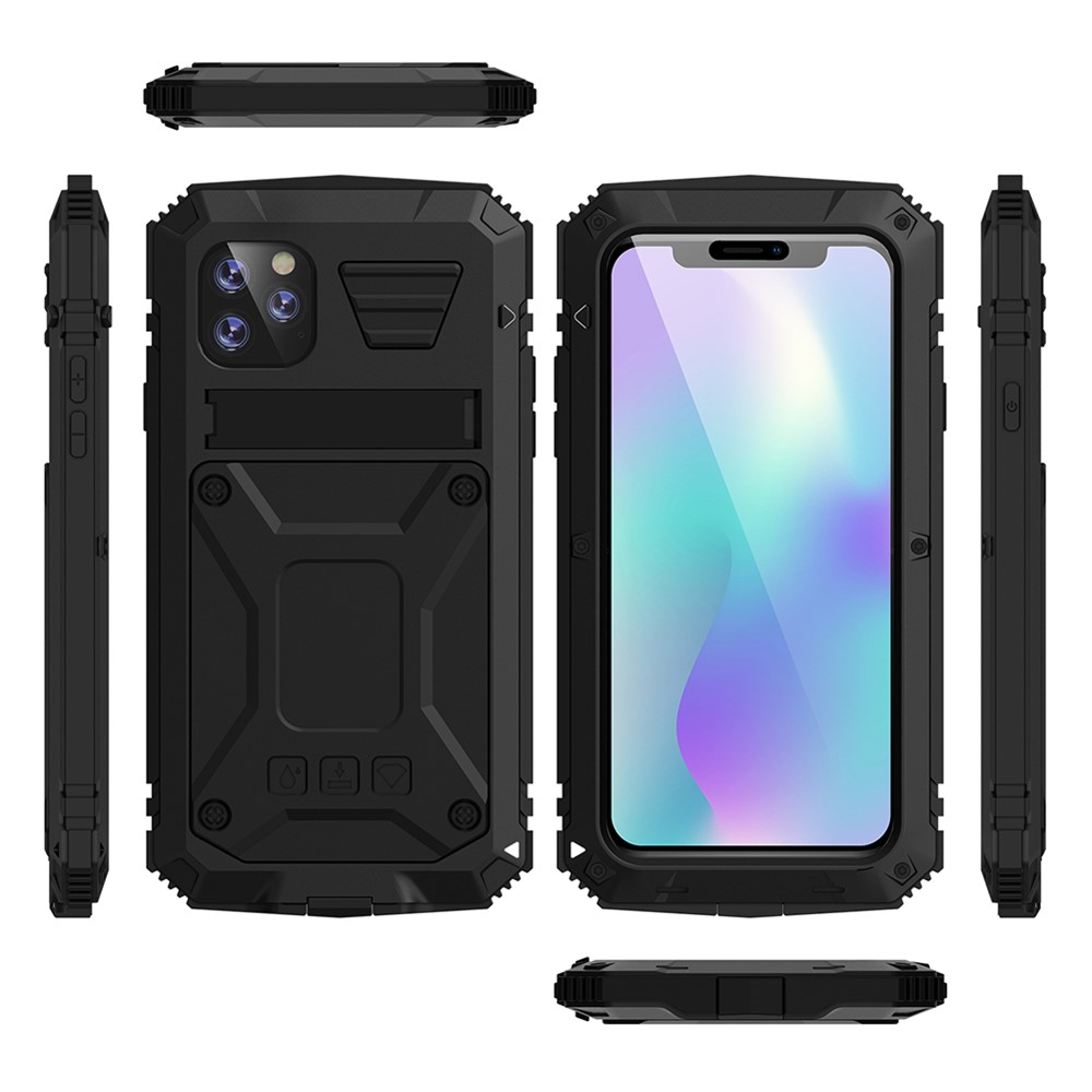 Tank Series Full Covering Kickstand Metal Frame Phone Case for Apple iPhone 11 Pro Max 6.5 inch - Black-2