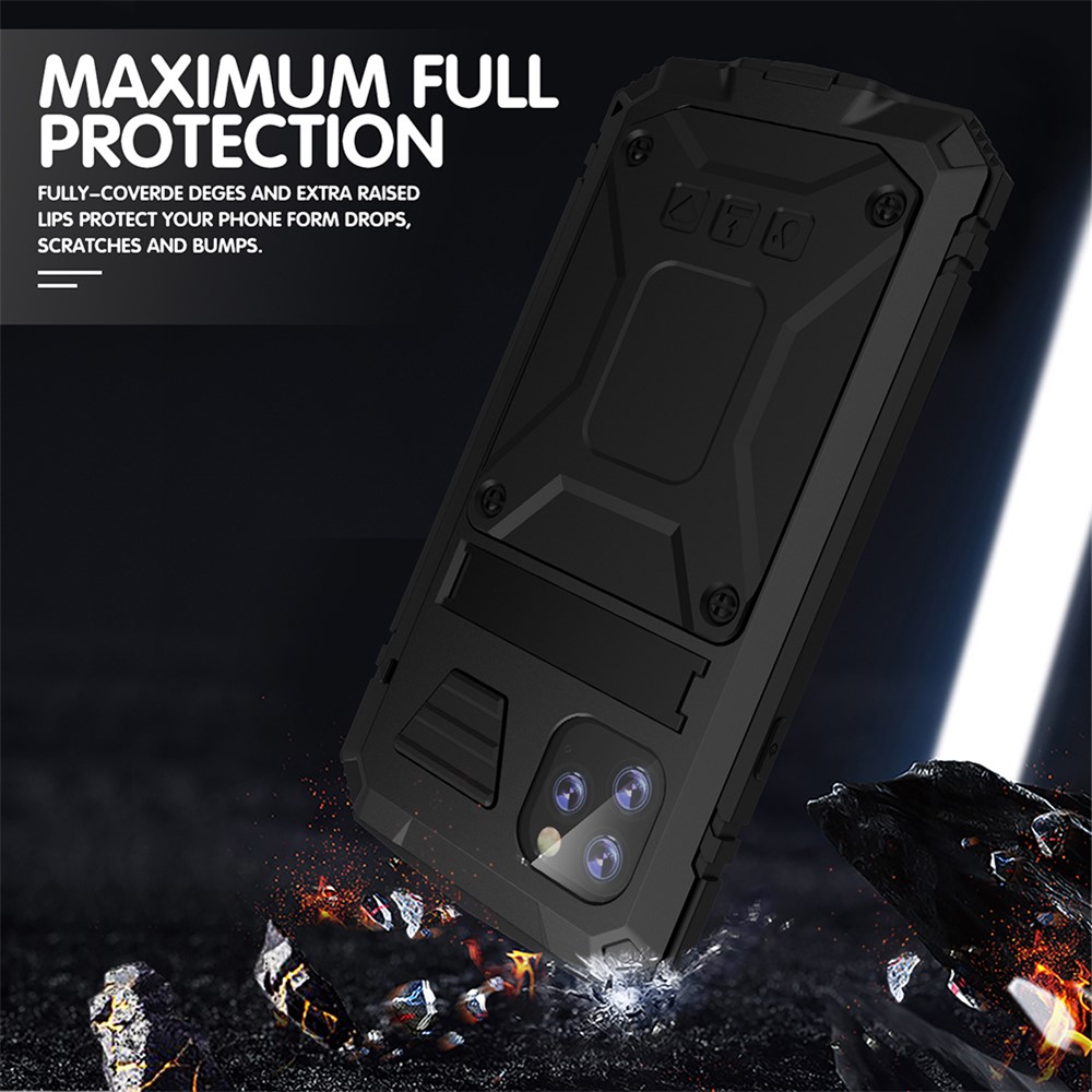 Tank Series Full Covering Kickstand Metal Frame Phone Case for Apple iPhone 11 Pro Max 6.5 inch - Black-5