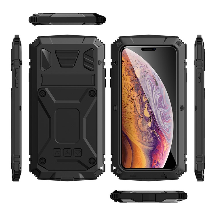 Tank Series All Covering Kickstand Metal Phone Cover for Apple iPhone XR 6.1 inch - Black-2