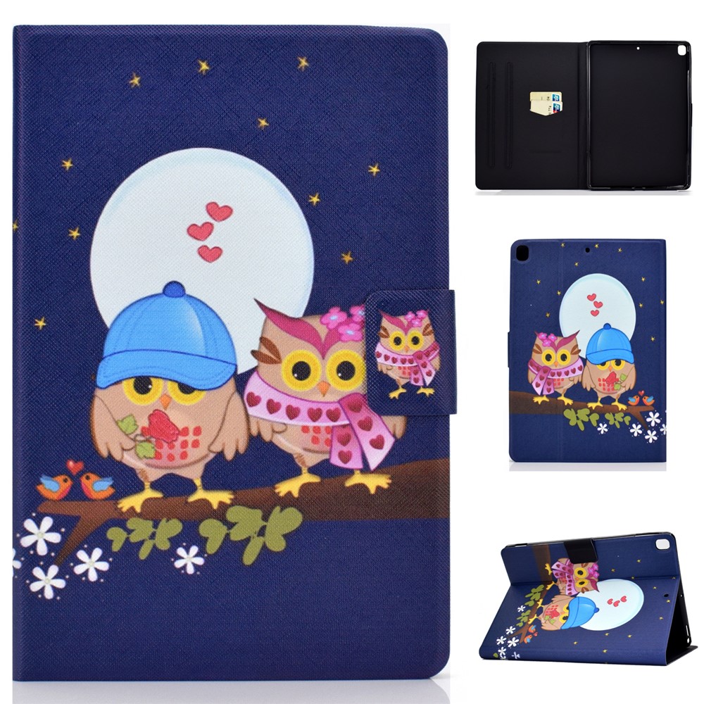 Full-Body Protection Pattern Printing PU Leather Stand Folio Tablet Cover with Card Holders for Apple iPad 10.2 (2021) / (2020) / (2019) - Three Owls