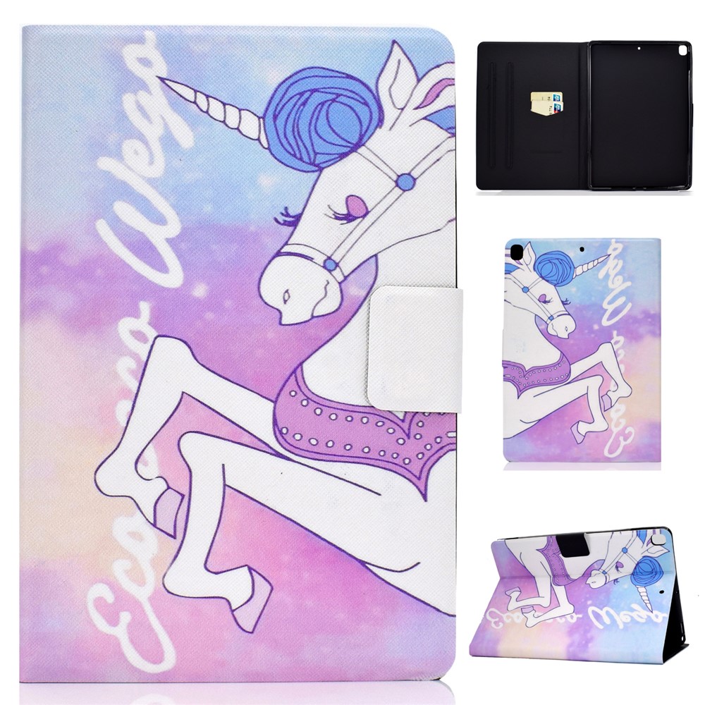 Full-Body Protection Pattern Printing PU Leather Stand Folio Tablet Cover with Card Holders for Apple iPad 10.2 (2021) / (2020) / (2019) - Unicorn