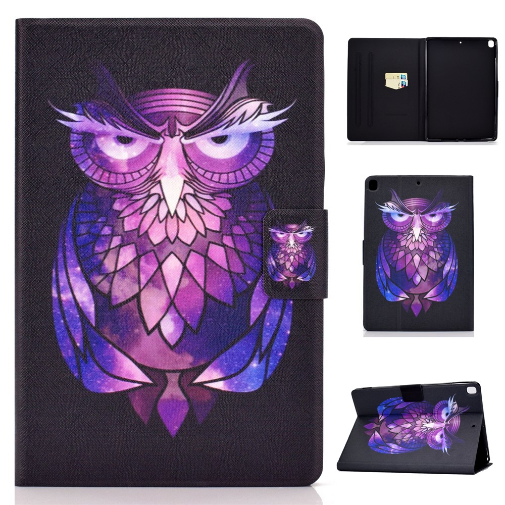 Full-Body Protection Pattern Printing PU Leather Stand Folio Tablet Cover with Card Holders for Apple iPad 10.2 (2021) / (2020) / (2019) - Purple Owl