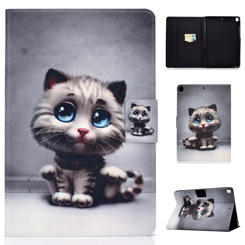 Stampa Modello Copertura Cuoio Titolare Della Carta PU Tablet Per Apple IPad 10,2 (2019) - Gatto Grigio-1