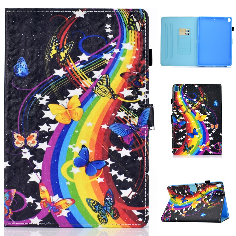 Pattern Printing Leather Card Holder Tablet Shell for iPad 10.2 (2021)/(2020)/(2019) - Rainbow and Butterflies