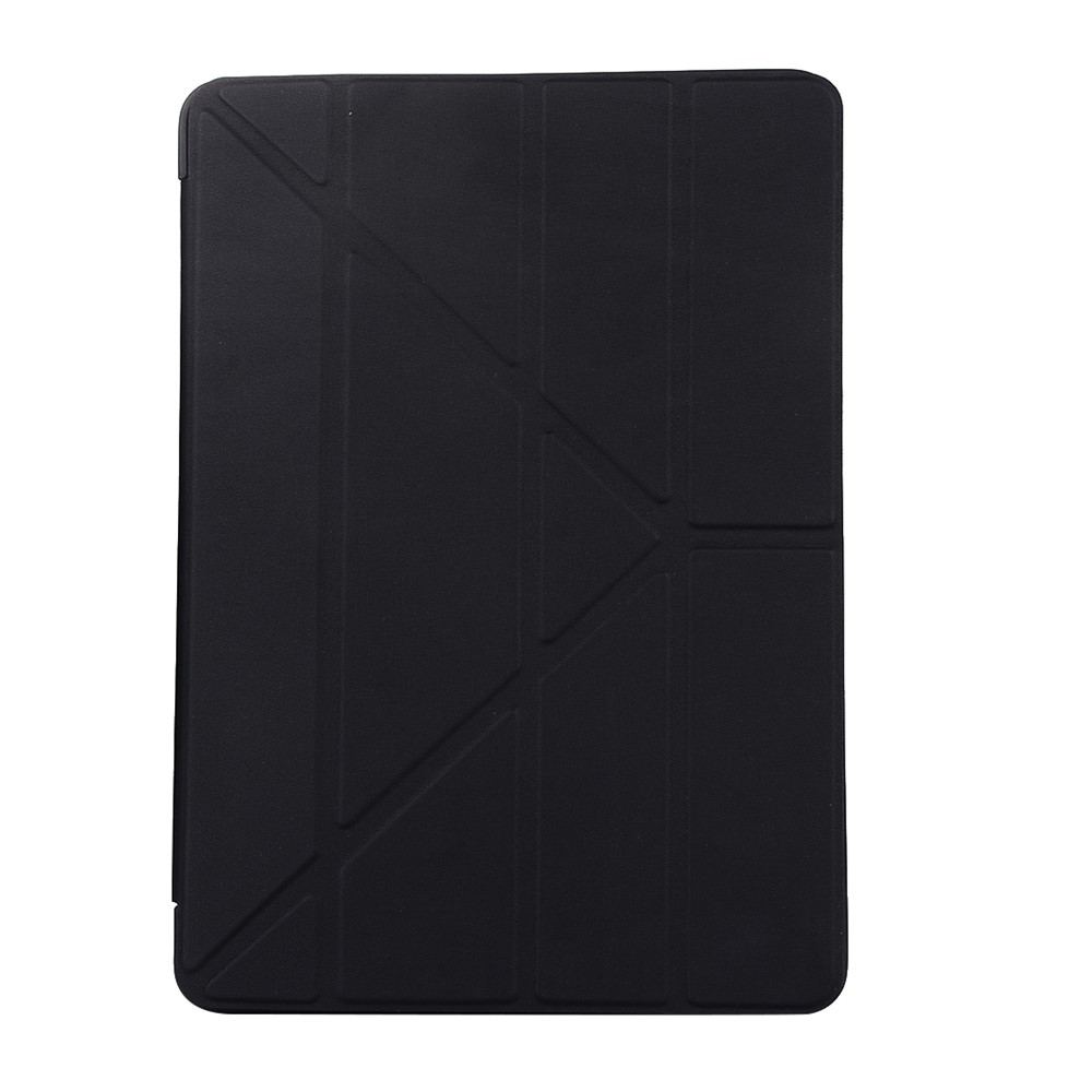 Para Ipad 10.2 (2021)/(2020)/(2019) Tampa Protetora Dobrável Silicone Deformado + Caixa de Tábuas de Couro PU - Preto-2