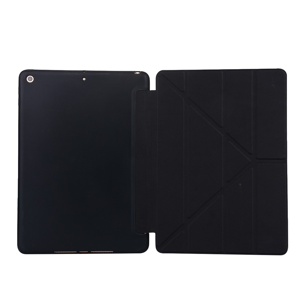 Para Ipad 10.2 (2021)/(2020)/(2019) Tampa Protetora Dobrável Silicone Deformado + Caixa de Tábuas de Couro PU - Preto-4