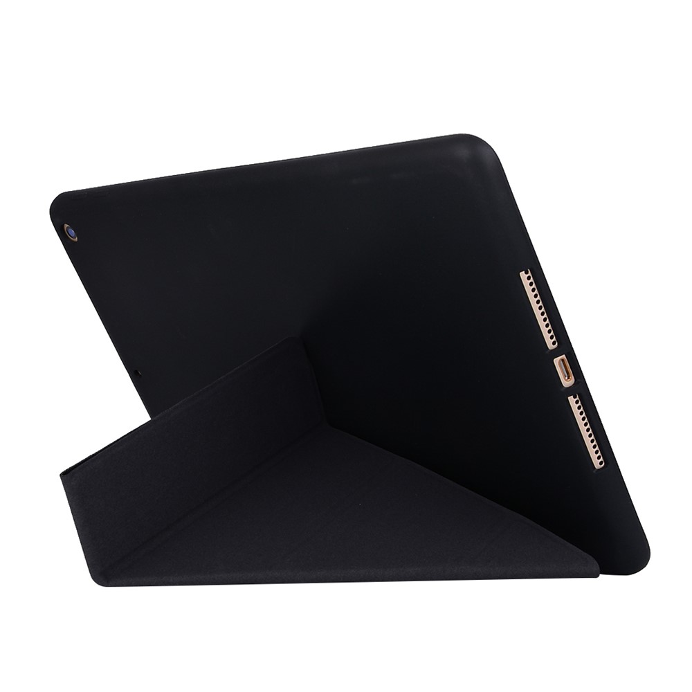 Para Ipad 10.2 (2021)/(2020)/(2019) Tampa Protetora Dobrável Silicone Deformado + Caixa de Tábuas de Couro PU - Preto-5