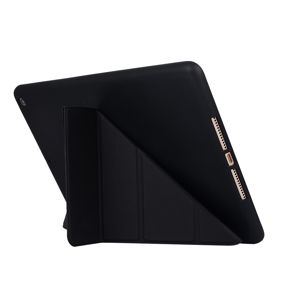 Para Ipad 10.2 (2021)/(2020)/(2019) Tampa Protetora Dobrável Silicone Deformado + Caixa de Tábuas de Couro PU - Preto-6