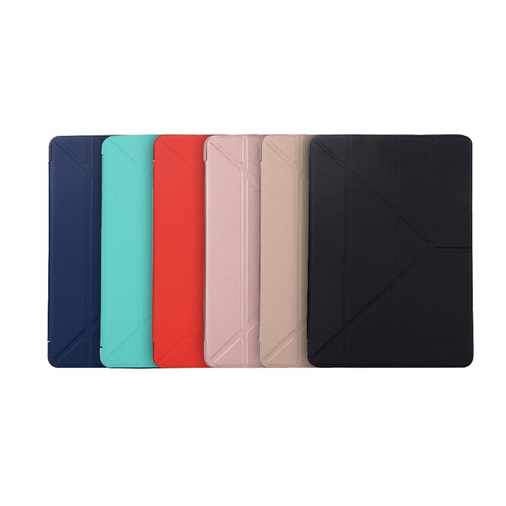 Para Ipad 10.2 (2021)/(2020)/(2019) Tampa Protetora Dobrável Silicone Deformado + Caixa de Tábuas de Couro PU - Preto-8