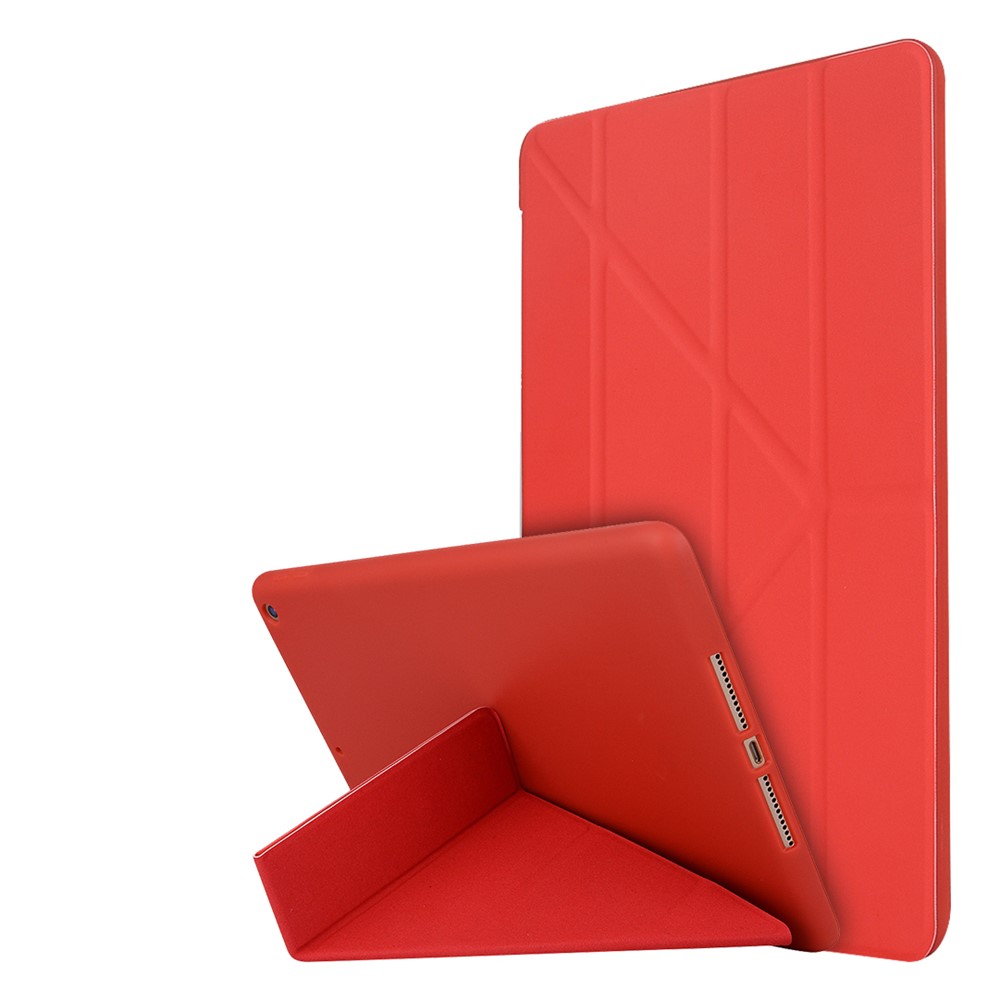 For iPad 10.2 (2021)/(2020)/(2019) Protective Cover Folding Deformed Silicone + PU Leather Stand Tablet Case - Red