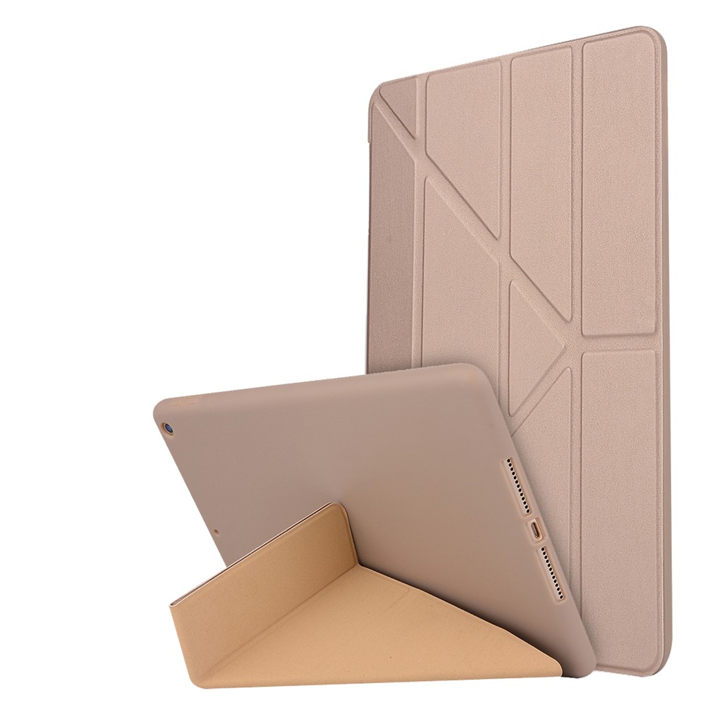 For iPad 10.2 (2021)/(2020)/(2019) Protective Cover Folding Deformed Silicone + PU Leather Stand Tablet Case - Gold