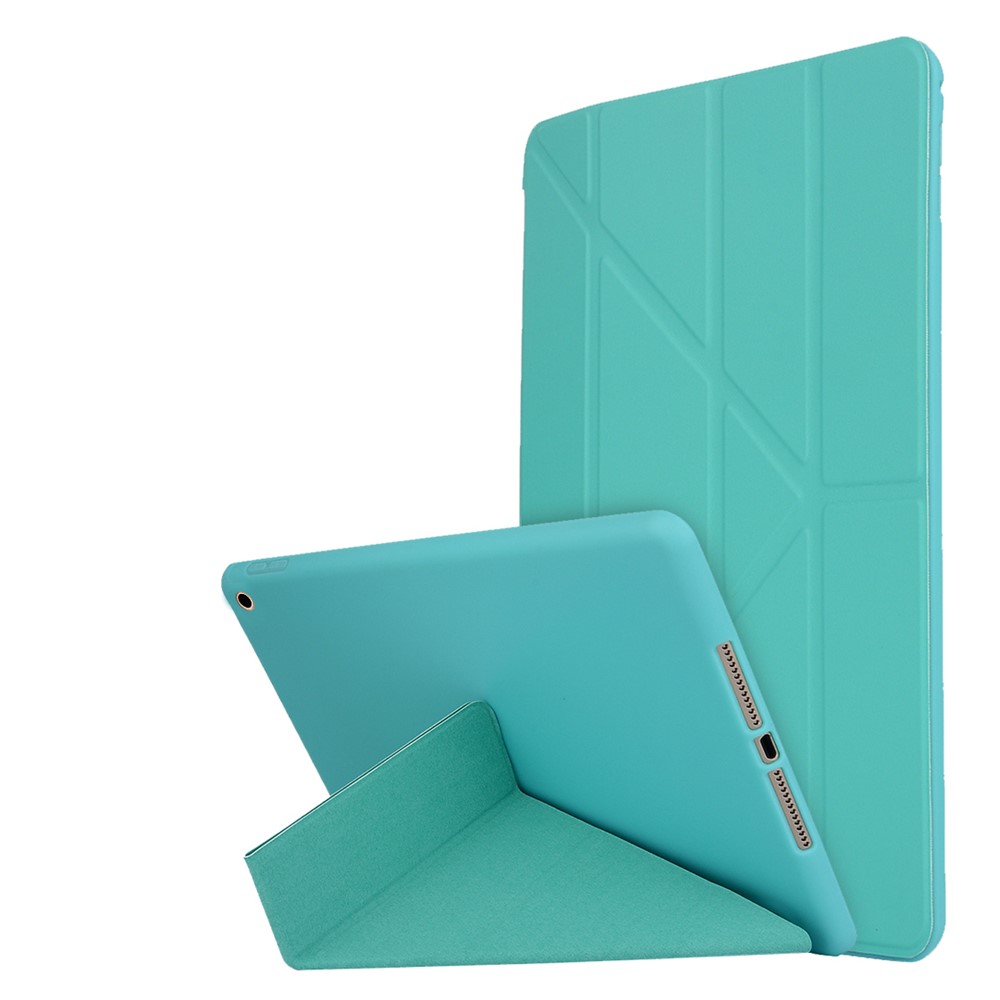 For iPad 10.2 (2021)/(2020)/(2019) Protective Cover Folding Deformed Silicone + PU Leather Stand Tablet Case - Cyan