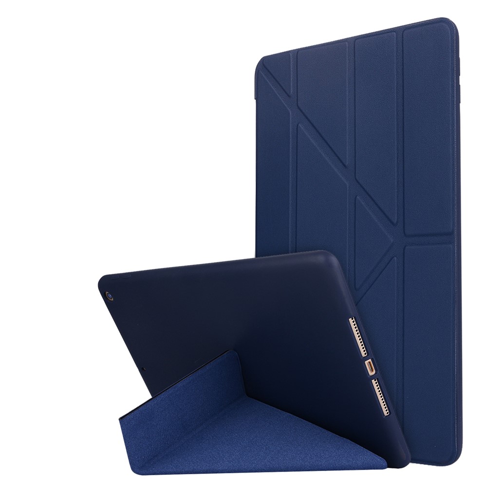 For iPad 10.2 (2021)/(2020)/(2019) Protective Cover Folding Deformed Silicone + PU Leather Stand Tablet Case - Blue
