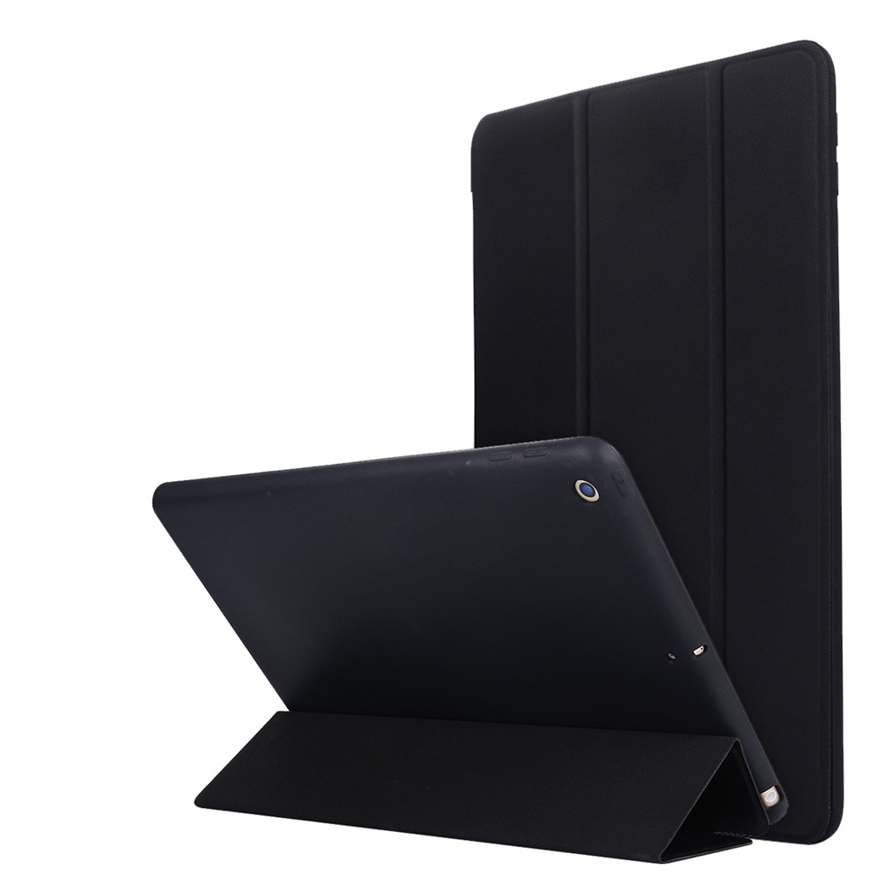 Tri-fold Stand Silicone + Leather Universal Protective Tablet Cover with Auto Wake / Sleep for iPad 10.2 (2021) / (2020) / (2019)  - Black
