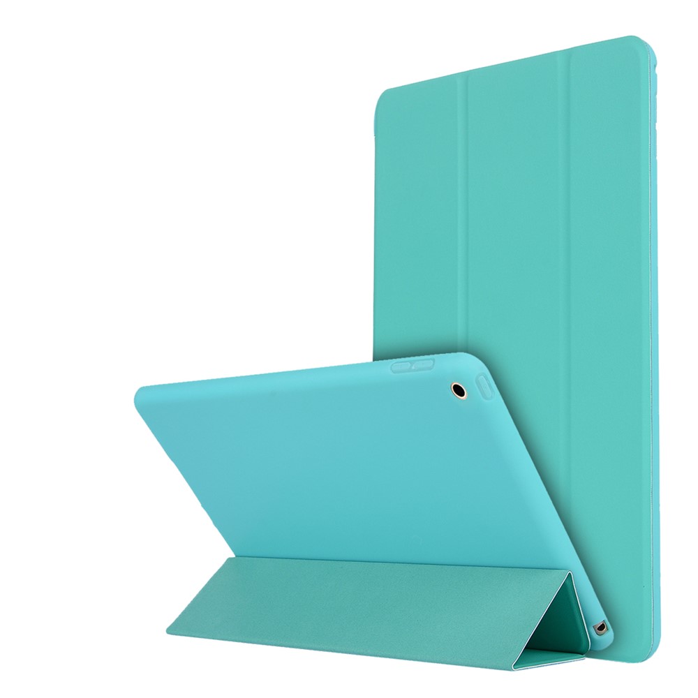 Tri-fold Stand Silicone + Leather Universal Protective Tablet Cover with Auto Wake / Sleep for iPad 10.2 (2021) / (2020) / (2019) - Cyan