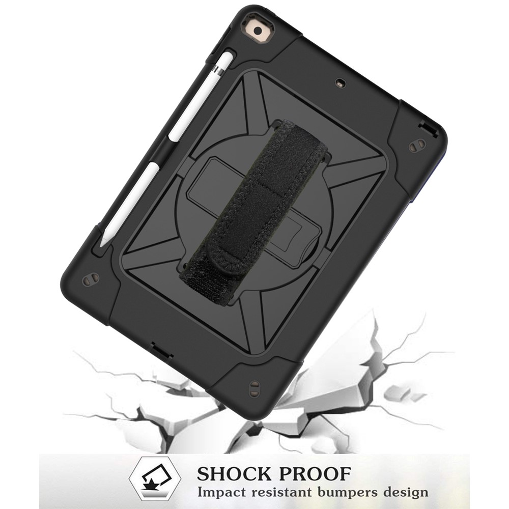 360° Swivel Handy Strap PC Silicone Kickstand Tablet Case with Shoulder Strap for Apple iPad 10.2 (2020) (2019) - Black-5