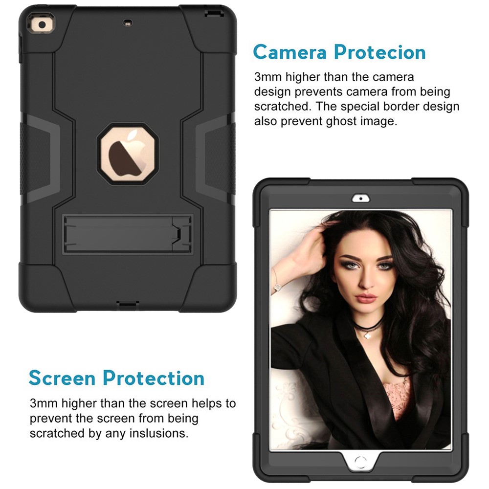 Shock Proof TPU + PC Combo Tablet Cover with Kickstand for Apple iPad 10.2 (2019) - All Black-2