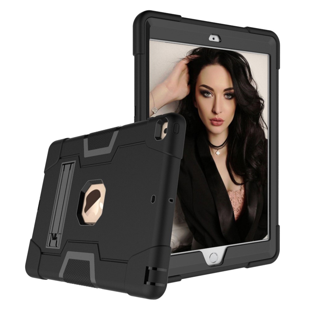 Shockproof Anti-fingerprint Dustproof TPU + PC Combo Tablet Cover with Kickstand for iPad 10.2 (2021)/(2020)/(2019) - All Black