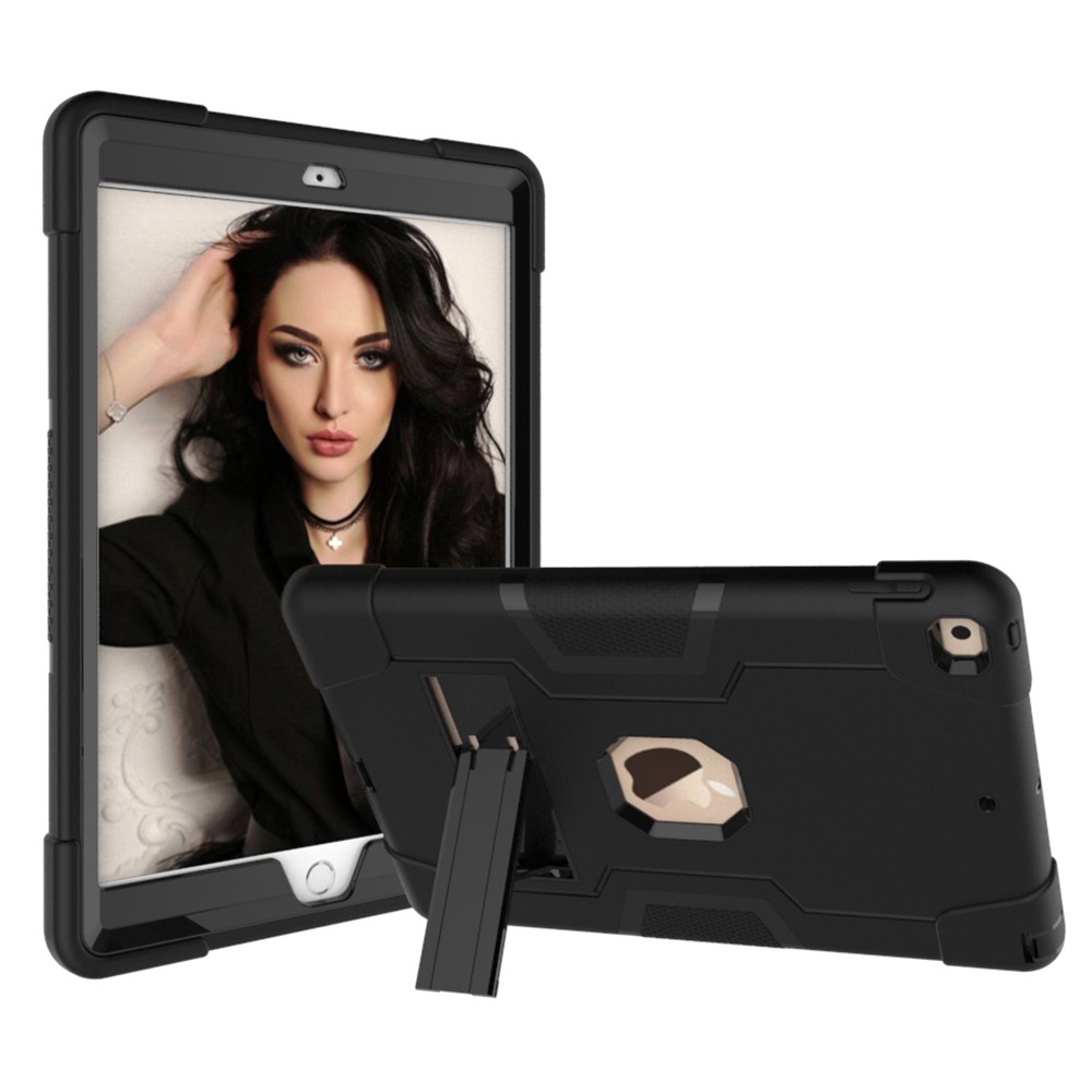 Shock Proof TPU + PC Combo Tablet Cover with Kickstand for Apple iPad 10.2 (2019) - All Black-5