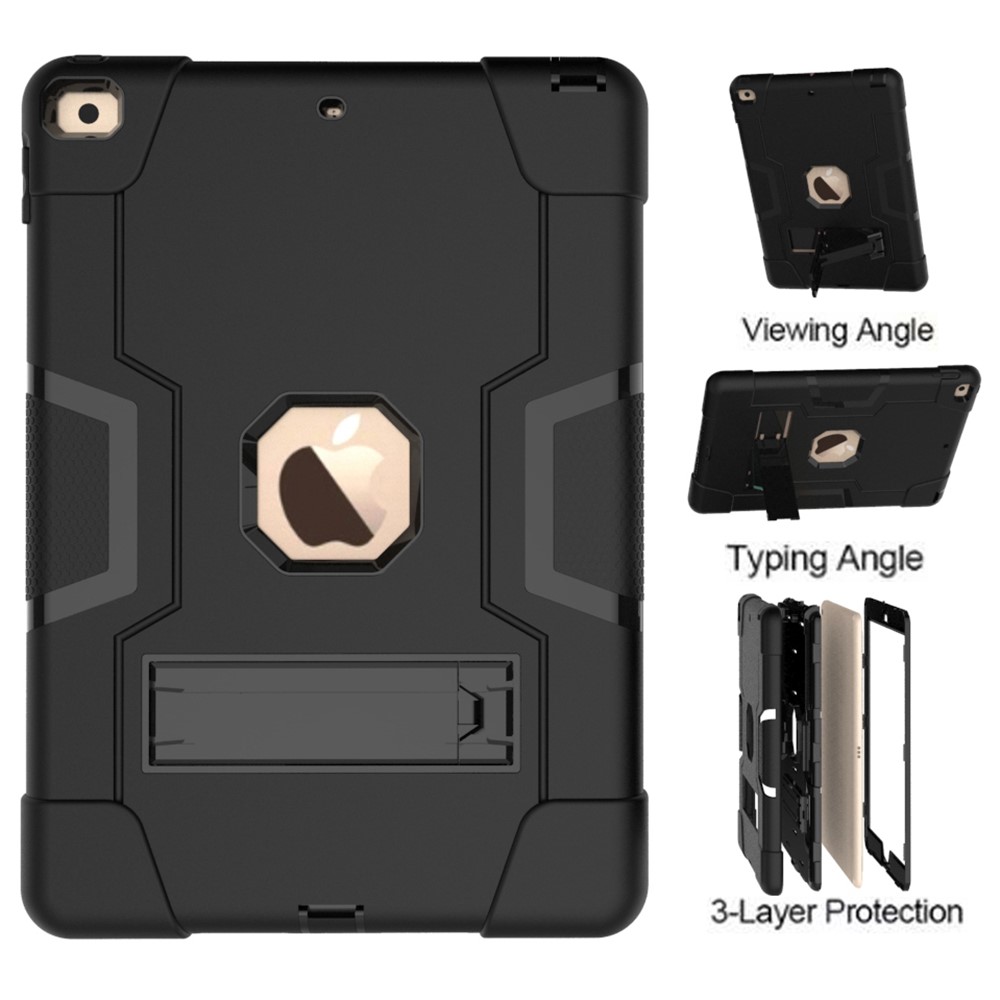 Shockproof Anti-fingerprint Dustproof TPU + PC Combo Tablet Cover with Kickstand for iPad 10.2 (2021)/(2020)/(2019) - All Black