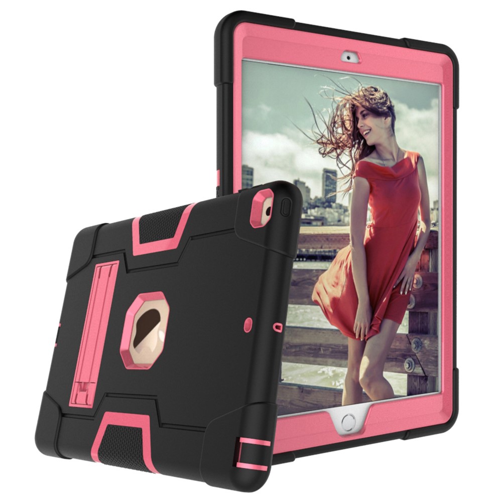 Shockproof Anti-fingerprint Dustproof TPU + PC Combo Tablet Cover with Kickstand for iPad 10.2 (2021)/(2020)/(2019) - Black/Rose