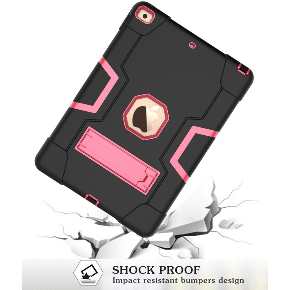 Shockproof Anti-fingerprint Dustproof TPU + PC Combo Tablet Cover with Kickstand for iPad 10.2 (2021)/(2020)/(2019) - Black/Rose